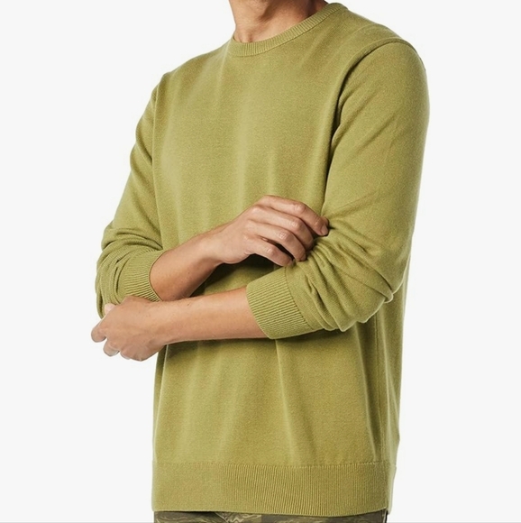 NWT Amazon Essentials Men's Golden Olive Cotton Crewneck Sweater S - Picture 1 of 5
